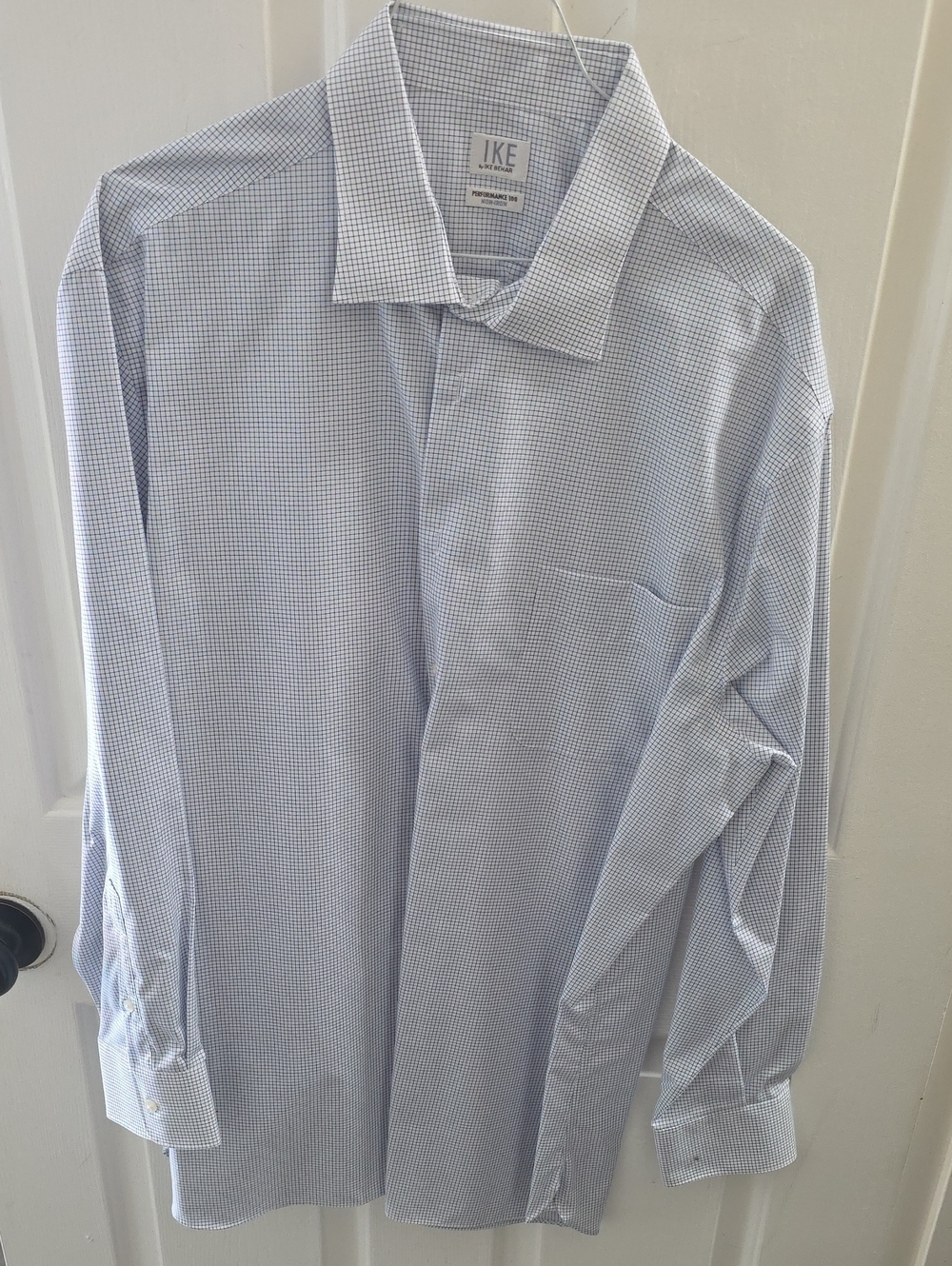 Ike Behar Blue Micro-Check Spread Collar Dress Shirt